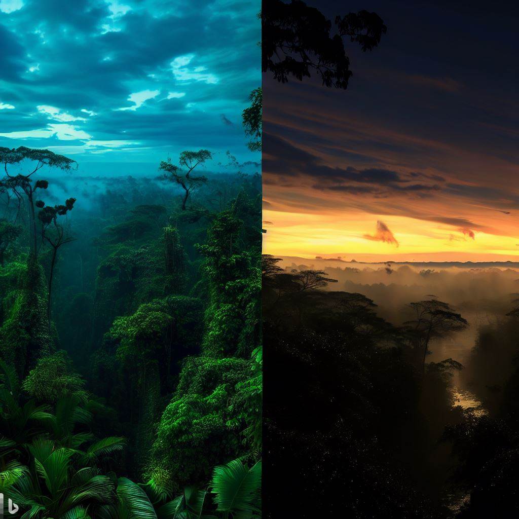 Rainforest Day Versus Night
